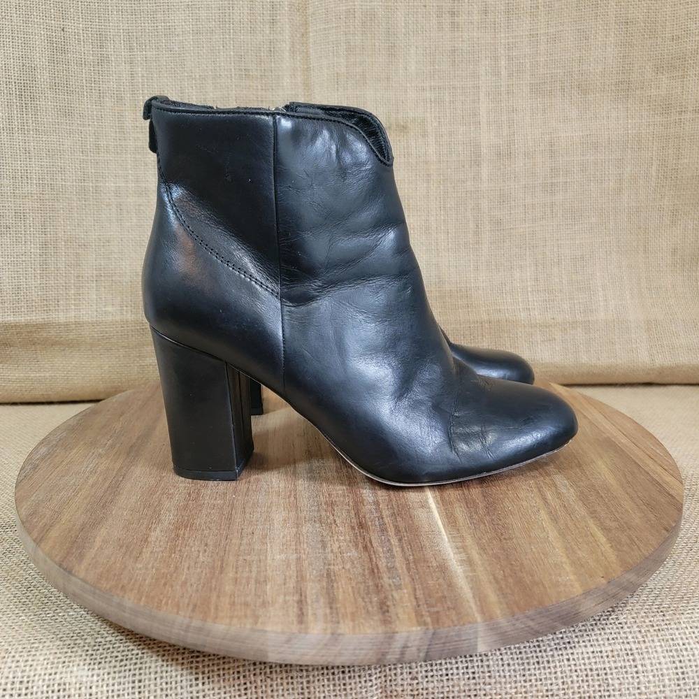 Lucca Lane‎ Black Leather Ankle Boots Avra Women's Size 8 M Block Heel Booties